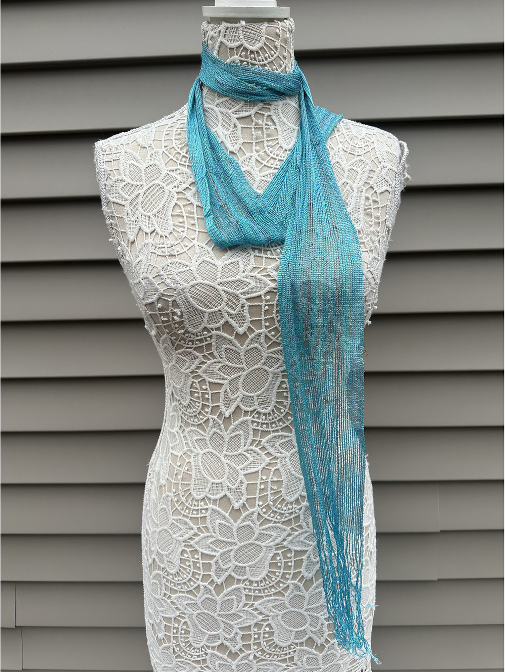 Vintage Sheer Blue Knit Scarf